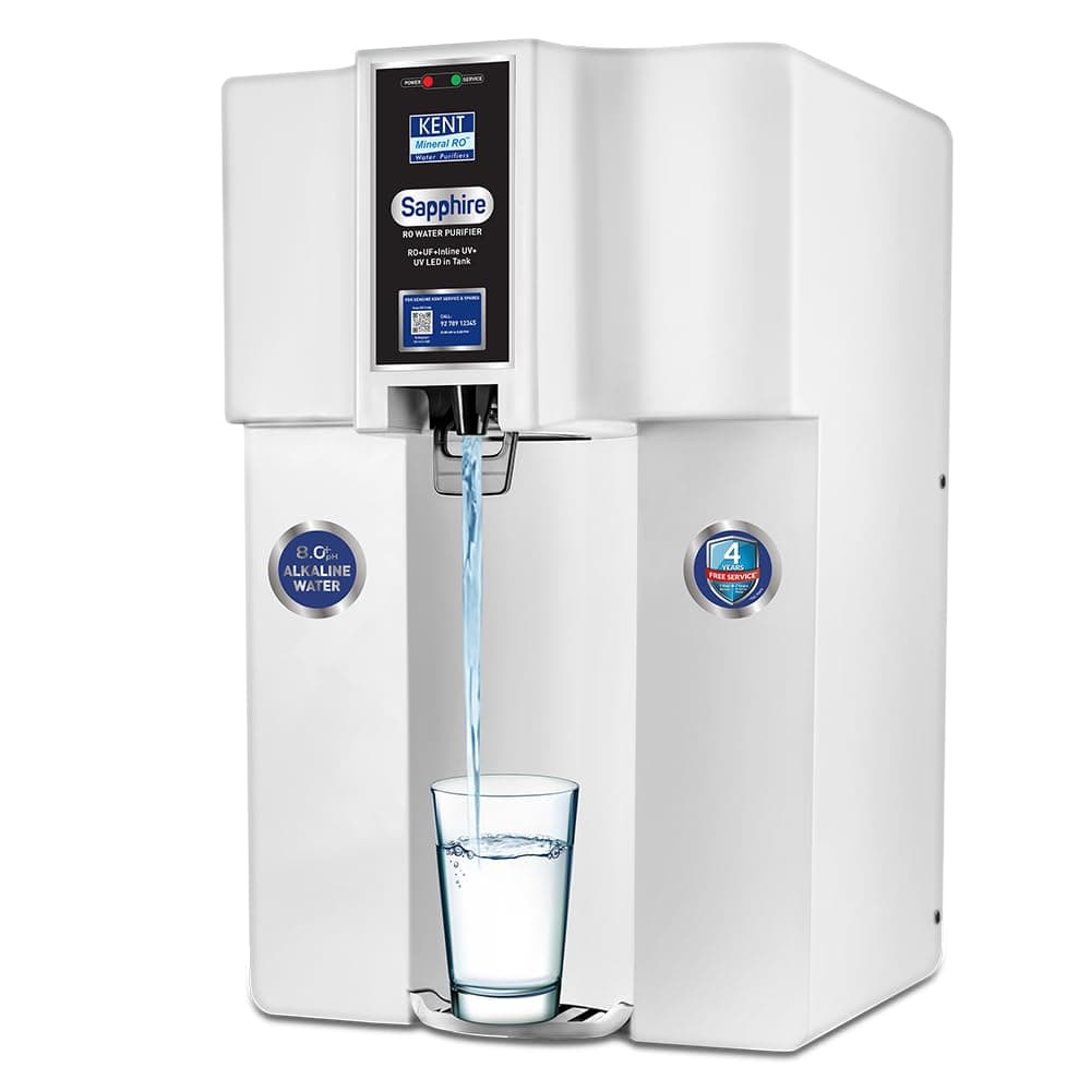 KENT Sapphire White RO + Alkaline Water Purifier, RO + UF + Inline UV + Alkaline + TDS Control