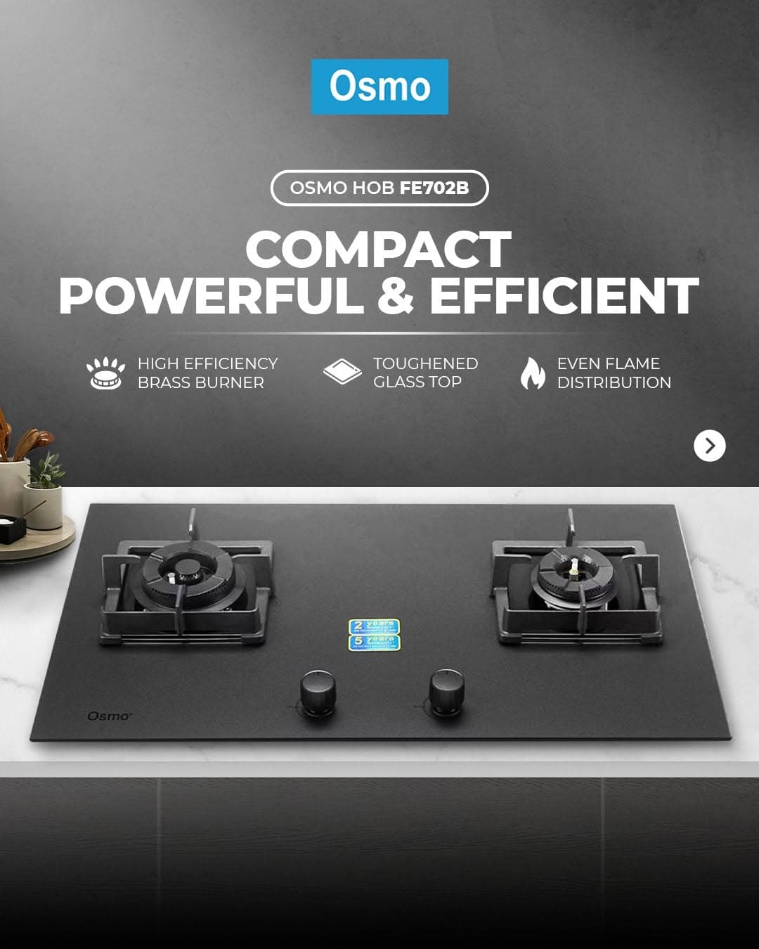 Osmo FE702 B – 2 Burner Gas Hob